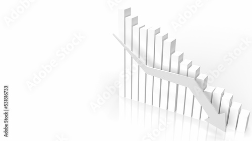 The white business chart arrow down 3d rendering