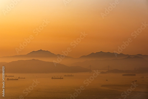 Idyllic landscape of silhouette of Lantau Island in Hong Kong