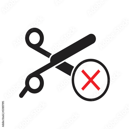 No scissor sign icon. Forbidden Prohibited Warning, caution, attention, restriction label danger. Do not use Scissors vector icon. Haircutter flat sign design. No Scissors symbol pictogram