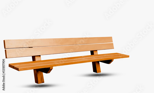 A Brown wood park bench isolated against a white background with clipping path.