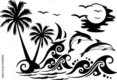 Dolphin Silhouette Vector, Dolphin Jump from the Water