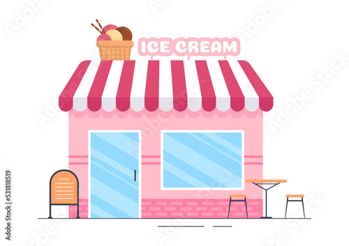 Ice Cream Store Template Hand Drawn Cartoon Flat Illustration with Delicious Dessert and Various Flavors Design