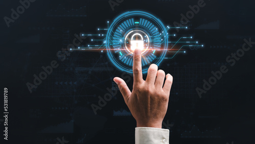 password privacy authentication and authentication, access to cybersecurity information,Businessman logging into cyberspace through secure online technology and protection and authentication