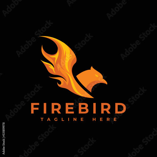 flying phoenix logo firebird concept eagle head and wings