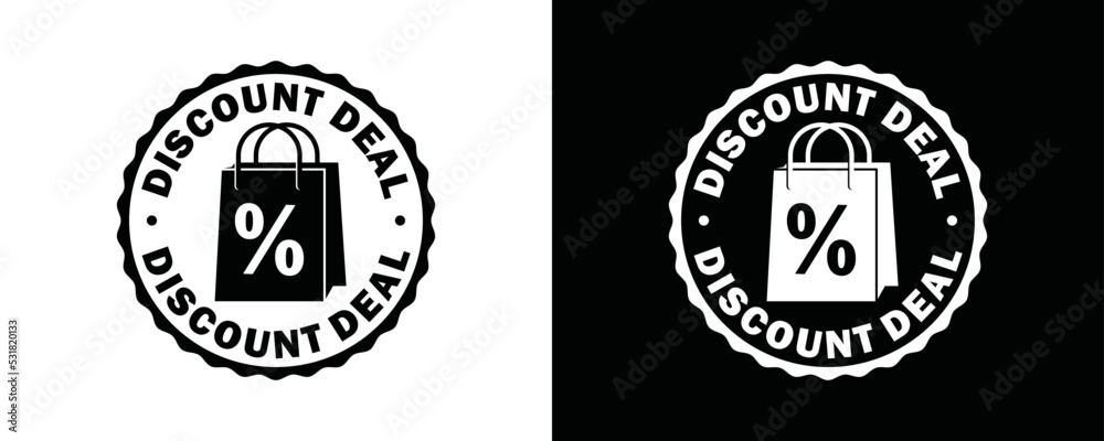 Obraz premium Discount deal with shopping bag symbol icon vector. Shop bag with percent for discount modern logo design