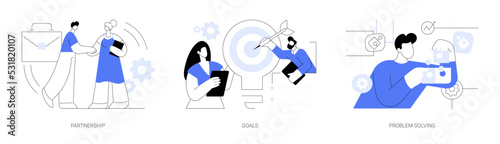Cooperation and teamwork abstract concept vector illustrations.