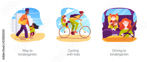 Going to kindergarten isolated cartoon vector illustration set