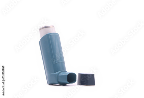 Asthma inhaler with cartridge for breathing disease treatment on white background