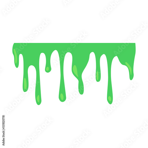 Toxic green slime flat design. Cartoon slimy goo splashes, blobs and mucus drops isolated vector illustration. Decorative shapes and liquid borders for design