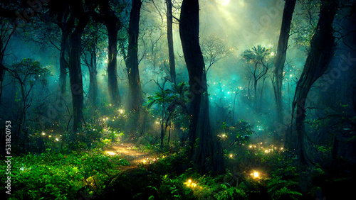 Fantasy jungle, magical forest illustration