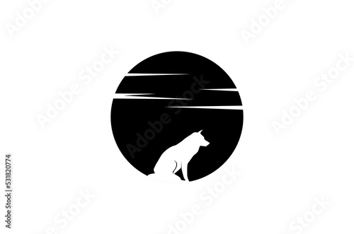 Walking Black Wolf Fox Dog Coyote Jackal Sunset Rustic Vintage Silhouette Retro Hipster for Movie Production Logo
