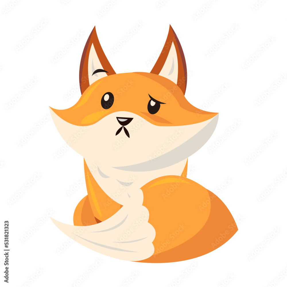 Obraz premium Funny cartoon red fox with emotion. Animal smiling, crying, laughing, sleeping, feeling happy, angry, sad. Vector illustration