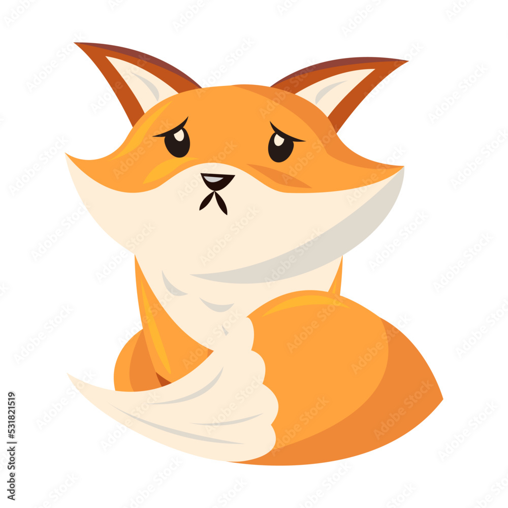 Obraz premium Baby animal smiling, crying, laughing, sleeping, feeling happy, angry, sad. Vector illustration. Funny cartoon red fox with emotion