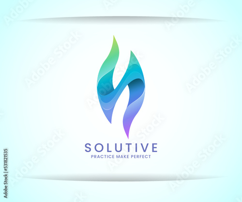 Abstract logotype letter S or N in green and purple gradient color