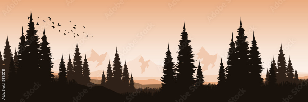 mountain landscape with pine tree silhouette vector illustration good ...