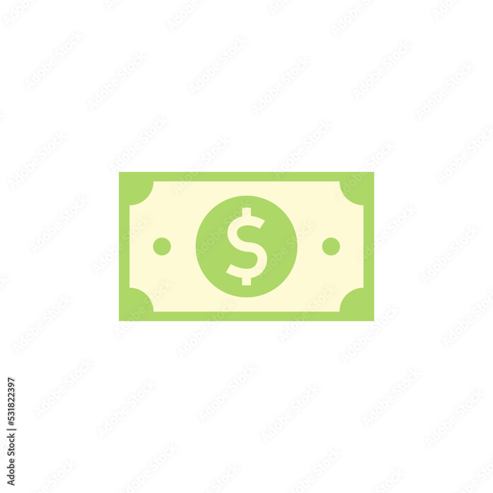 Banknote money icon in color, isolated on white background 