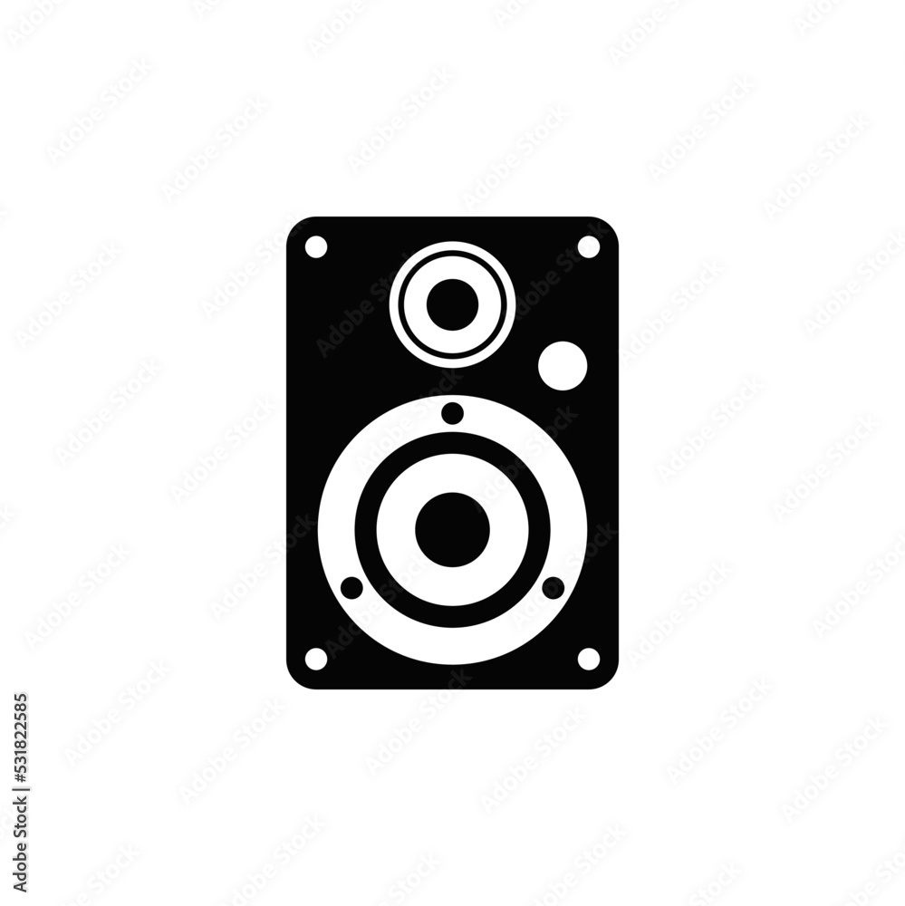 Speaker icon in black flat glyph, filled style isolated on white background Speaker icon in black flat glyph, filled style isolated on white background