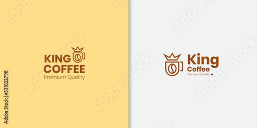 King coffee shop logo concept with crown and coffee cup design template 