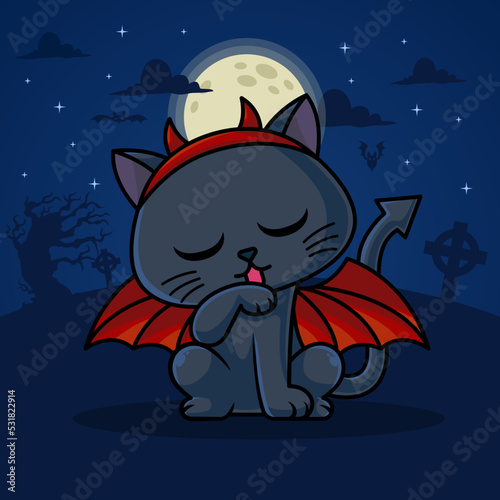 Cartoon evil cat in halloween night