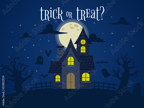 Vector haunted house in halloween night
