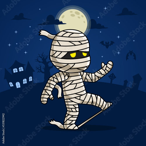 Cartoon of clumsy funny mummy in halloween