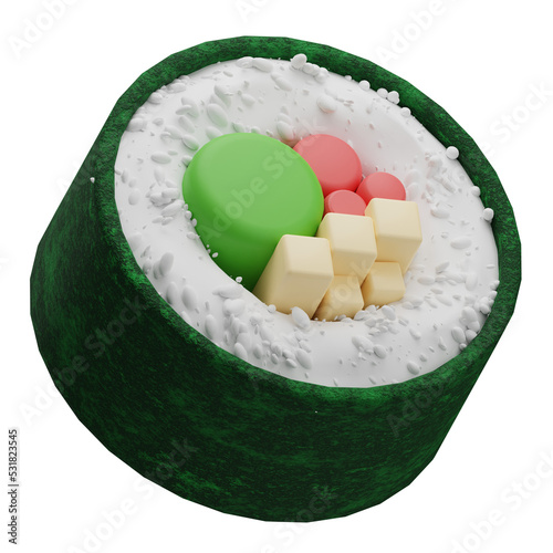 Sushi Roll Japanese icon, 3d illustration