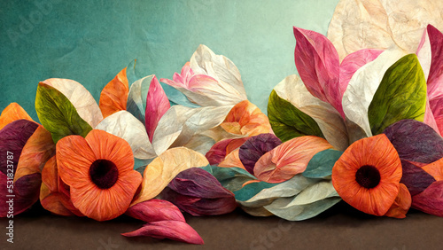 Wallpaper Mural 3D rendering. Panoramic floral background with pastel color paper style design Torontodigital.ca