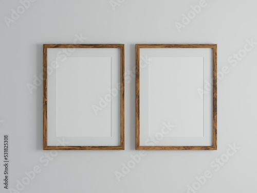 Fototapeta Naklejka Na Ścianę i Meble -  Vertical wood frame mockup on wall. 3d rendering, 3d illustration