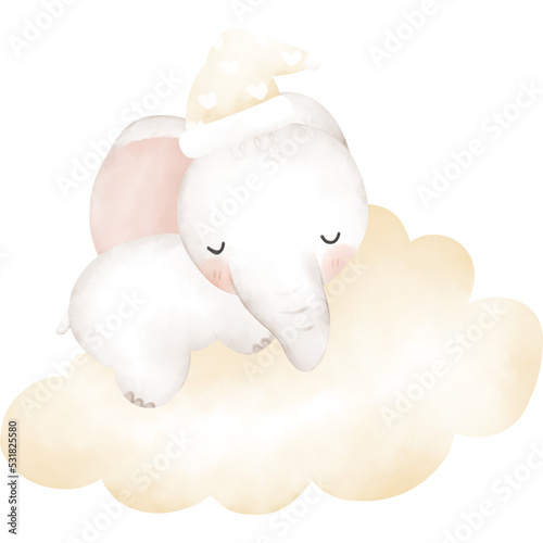 Cute elephant in watercolor 