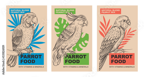 Pet bird food packaging design set