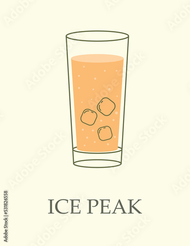 Fruit cocktail in goblet. Delicious drink made from orange, water and ice cubes. Popular beverage called Ice Peak. Design element for social media and bar menu. Cartoon flat vector illustration