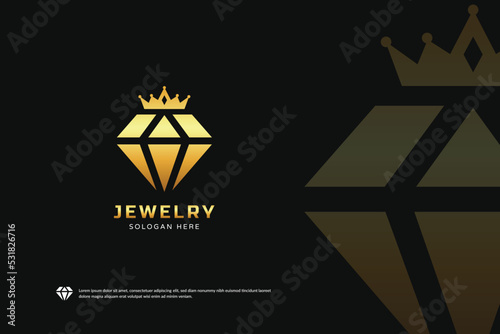 Jewelry logo shop creative design. Diamond king logo template, Brand Identity emblem, Golden designs concept