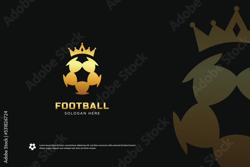 King of football golden logo, Luxury Sport Team Identity vector. Soccer tournament template
