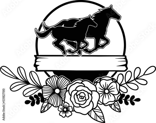 Horse Silhouette, Horseshoe Vector, Horse Flower Silhouette 