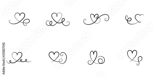 Conjunto de corazones estilo lazo. Concepto de amor. San Valentín. Colección de corazones dibujados a mano. Ilustración vectorial