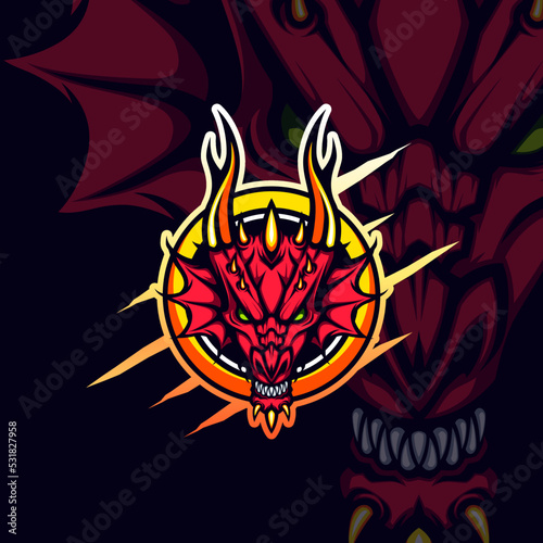 Gold Circular Red Dragon Head Emblem Vector Mascot