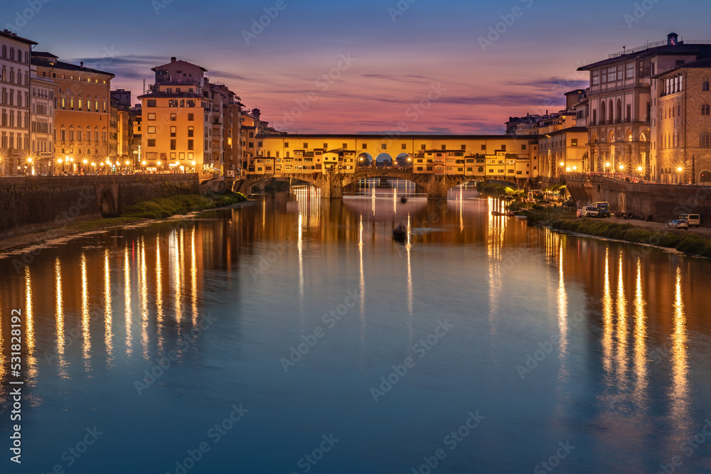Tuscany  Ponte Vecchio blue hour with reflection