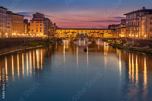 Tuscany Ponte Vecchio blue hour with reflection