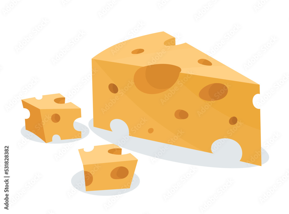 Dairy product concept. Icon or sticker with piece of delicious yellow cheese. Organic product or food. Design element for social networks. Cartoon flat vector collection isolated on white background