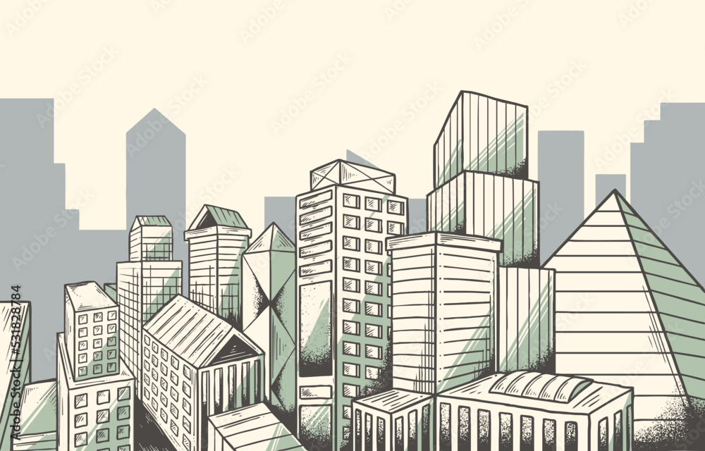 city scape hand drawn illustration background