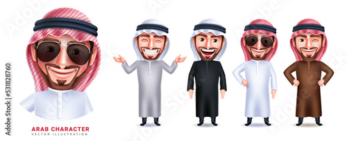 Arab man vector character set design. Arabian male collection in friendly expression and standing pose for business characters. Vector illustration.
