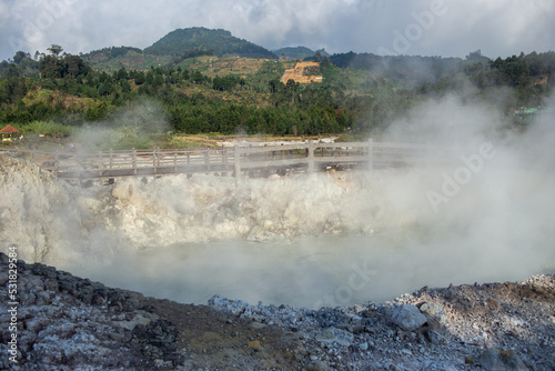 Natural attractions, Sikidang Crater, Bronze, Central Java or Sikidang Crater, an active crater from a hot and smoky volcano in the Dieng area, Wonosobo, Indonesia