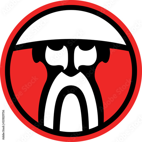 Elderly Asian Man with Long Beard Wearing a Conical Hat. Minimalist Logo Design