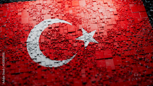 Flag of Turkey rendered in a Futuristic 3D style. Turkish Network Concept. Tech Background.