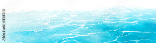 ターコイズブルーの海の風景イラスト　水面と波