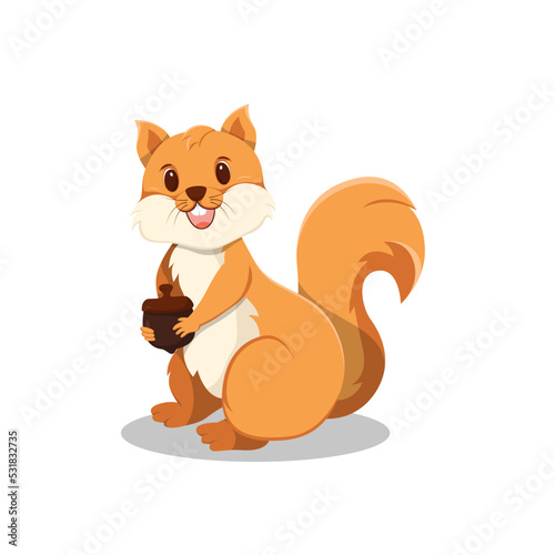 Cute Squirrel with Holding Acorn Cartoon Vector