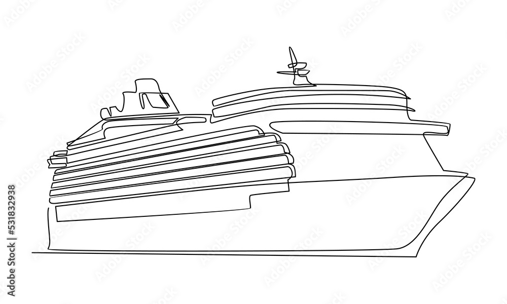 continuous line of cruise ship - obrazy, fototapety, plakaty 