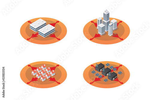 Isometric district zoning urbanization