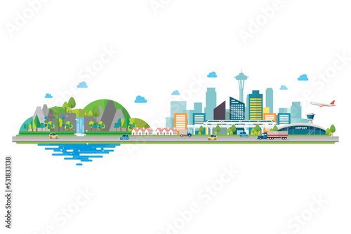 Cityscape with Infrastructure and nature landscape