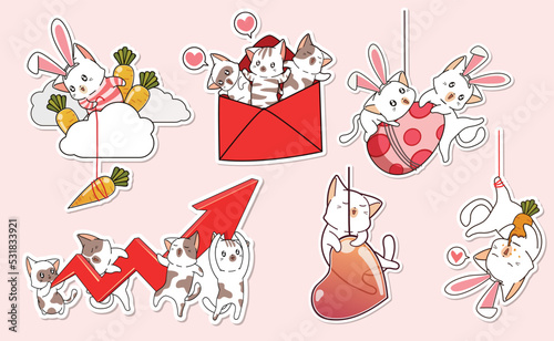 adorable cat sticker cartoon collection